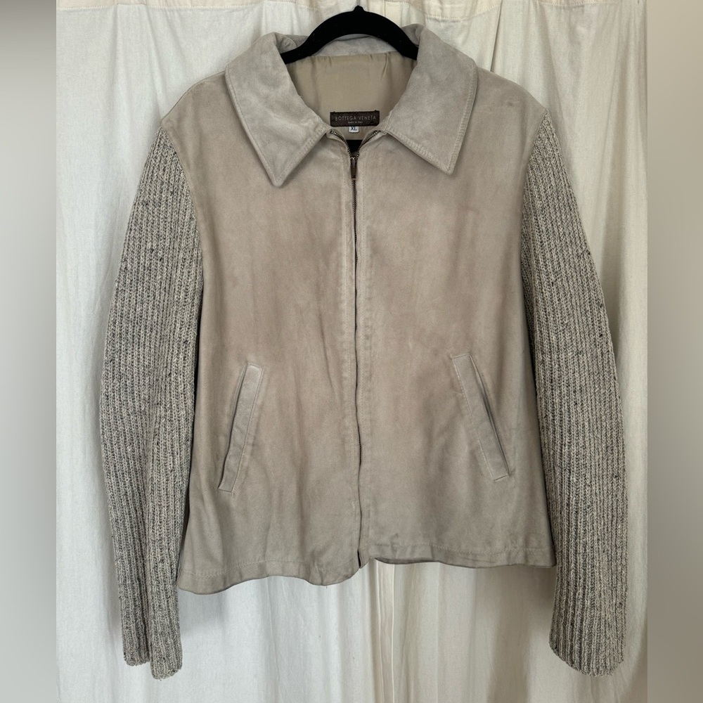 Bottega Veneta Vintage Tan Suede Jacket with Knit Sleeves